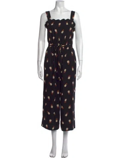 Pre-owned Kate Spade Graphic Print Square Neckline Jumpsuit In Black