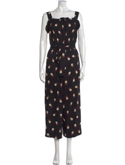 Pre-owned Kate Spade Graphic Print Square Neckline Jumpsuit In Black