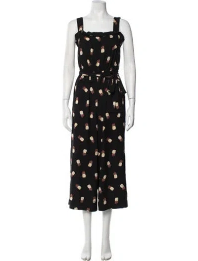 Pre-owned Kate Spade Graphic Print Square Neckline Jumpsuit In Black