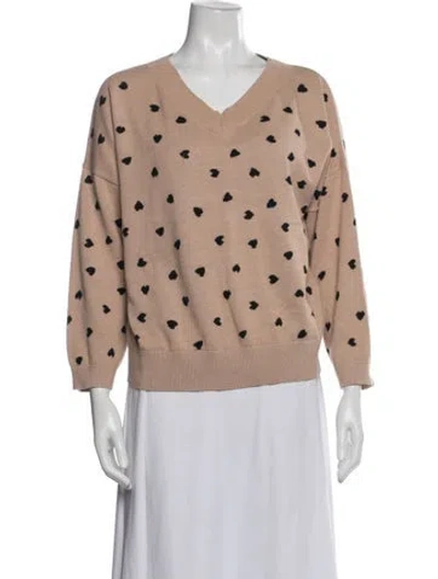 Pre-owned Kate Spade Graphic Print V-neck Sweater In Pink