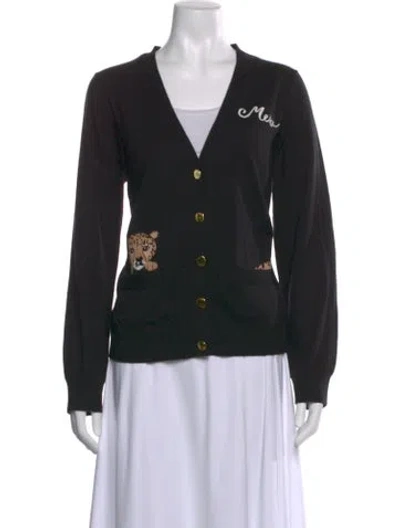 Pre-owned Kate Spade Graphic Print V-neck Sweater W/ Tags In Black