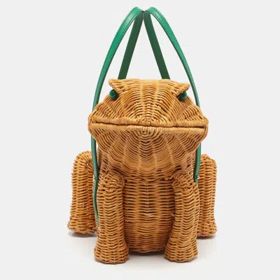 Pre-owned Kate Spade Green/natural Wicker Frog Bag In Brown