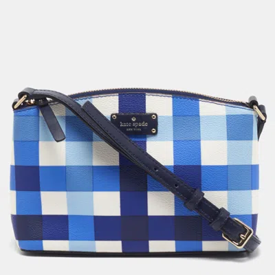 Pre-owned Kate Spade Grove Street Print Pacific Gingham Millie Blue Coated Canvas And Leather Crossbody Bag