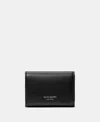 Kate Spade Halo Fine Grain Leather Card Case Trifold Wallet In Black