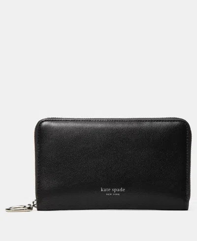 Kate Spade Halo Fine Grain Leather Zip Around Wallet In Black