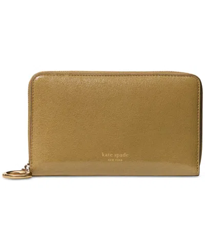 Kate Spade Halo Glazed Leather Medium Zip Around Wallet In Green