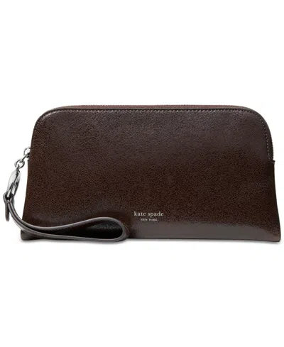 Kate Spade Halo Glazed Leather Wristlet In Brown