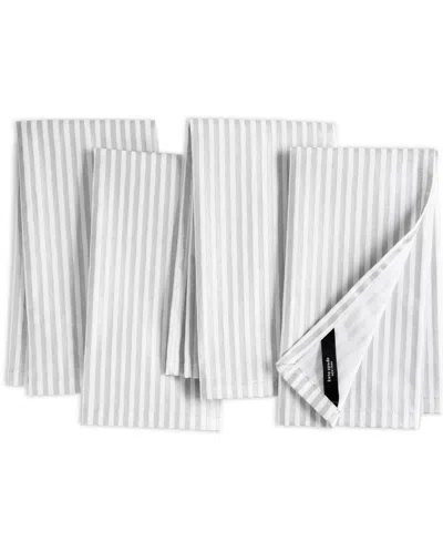 Kate Spade Hand Painted Shirting Stripe Napkin 20" X 20", Set Of 4 In White