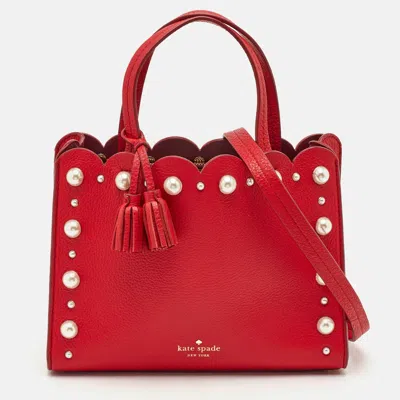 Pre-owned Kate Spade Hayes Street Pearl Sam Red Leather Tassel Tote