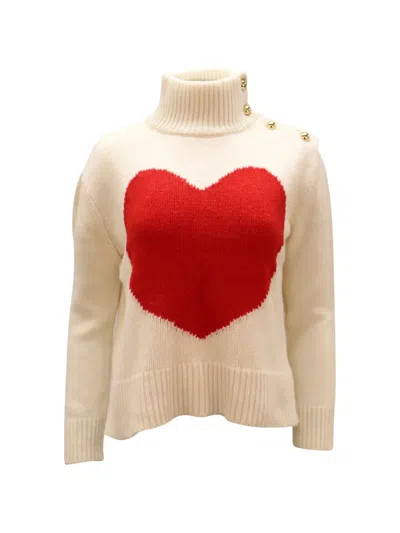 Pre-owned Kate Spade Heart-motif Turtleneck Sweater In Neutral