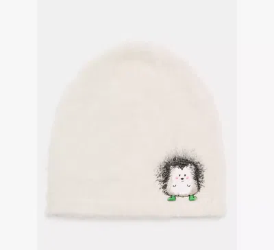 Kate Spade Hedgehog Patch Brushy Beanie In White