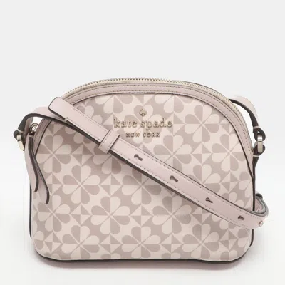 Pre-owned Kate Spade Hollie Beige Clover Geo Leather Dome Crossbody Bag In Sand