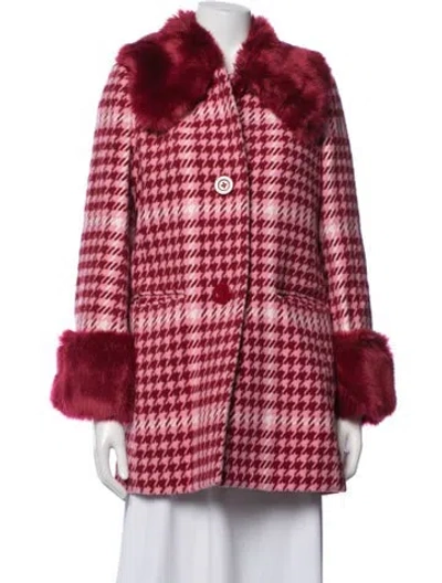 Pre-owned Kate Spade Houndstooth Print Coat In Red