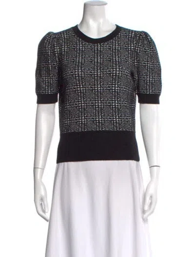 Pre-owned Kate Spade Houndstooth Print Crew Neck Sweater In Black/white