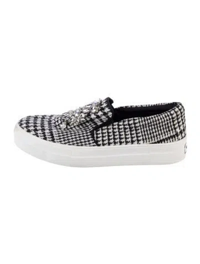 Pre-owned Kate Spade Houndstooth Print Crystal Embellishments Loafers In Multi