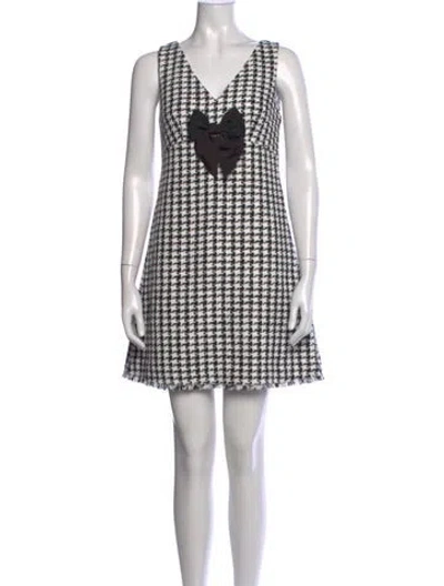 Pre-owned Kate Spade Houndstooth Print Mini Dress In White