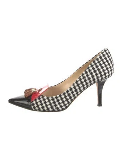 Pre-owned Kate Spade Houndstooth Print Pumps In White