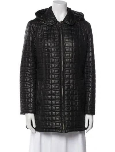 Pre-owned Kate Spade Houndstooth Print Trench Coat In Black