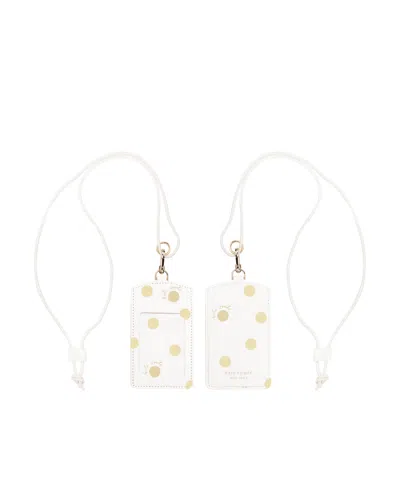 Kate Spade Id Holder - White With Gold Polka Dots In Gold-tone Dot With Script