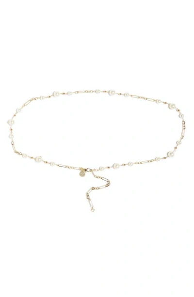 Kate Spade Imitation Pearl Flower Chain Belt In Polished Gold