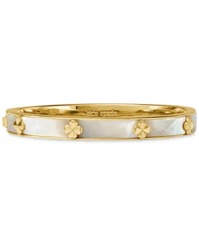 Kate Spade Imitation Pearl Flower Hinged Bangle Bracelet In White,gold