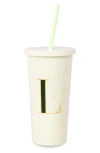 Kate Spade Initial 'l' 20oz. Straw Tumbler In Ivory/ Bright Green