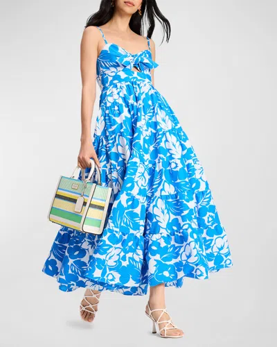 Kate Spade Irene Tiered Floral-print Maxi Dress In Blue