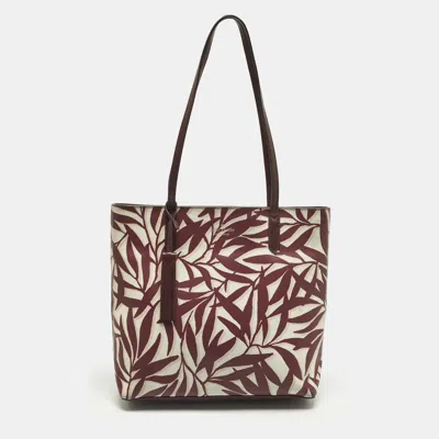 Pre-owned Kate Spade Jana Burgundy/white Printed Faux Leather Tote