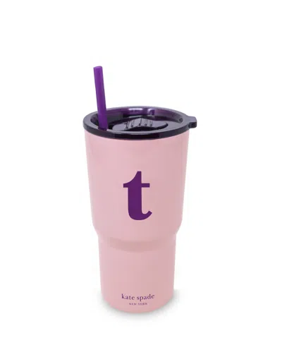 Kate Spade Just Mine Initial Stainless Steel 20 Oz. Tumbler, T In Pink
