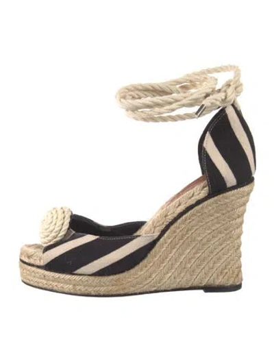 Pre-owned Kate Spade Jute Striped Espadrilles In Black