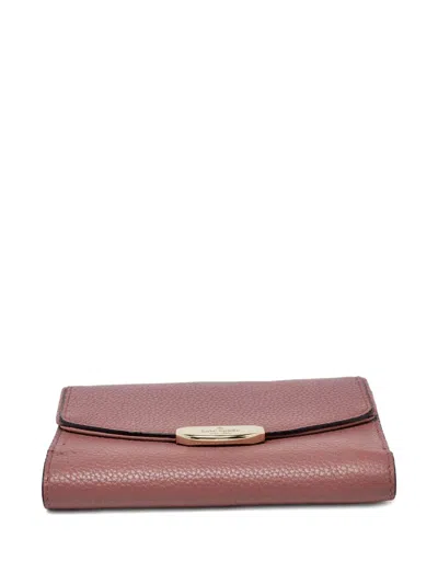 Pre-owned Kate Spade Kate Logo-plaque Pebbled-leather Wallet In Pink