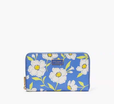 Kate Spade Katy Sunshine Floral Textured Leather Medium Zip-around Wallet In Blue