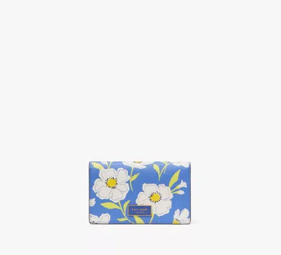 Kate Spade Katy Sunshine Floral Textured Leather Small Bifold Snap Wallet In Blue