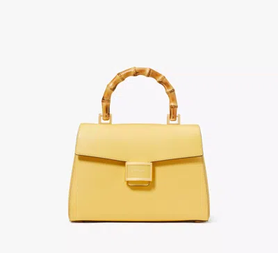 Kate Spade Katy Textured Leather Bamboo Medium Top-handle Bag In Yellow