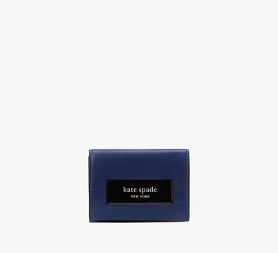 Kate Spade Label Card Case Trifold Wallet In Deep Lake