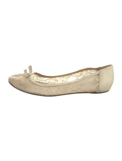 Pre-owned Kate Spade Lace Leather Trim Embellishment Ballet Flats In Neutral