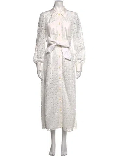 Pre-owned Kate Spade Lace Pattern Long Dress In White