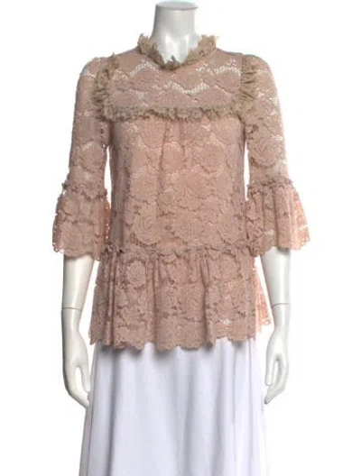 Pre-owned Kate Spade Lace Pattern Mock Neck Sweater In Pink