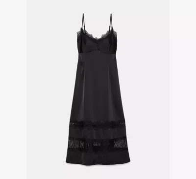 Kate Spade Lace Trim Satin Slip Dress In Black