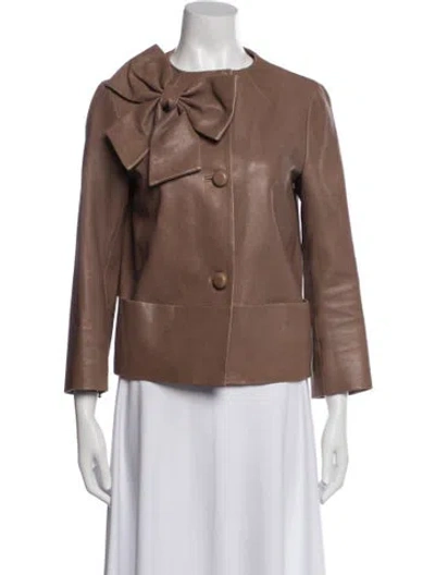 Pre-owned Kate Spade Lamb Leather Jacket In Brown