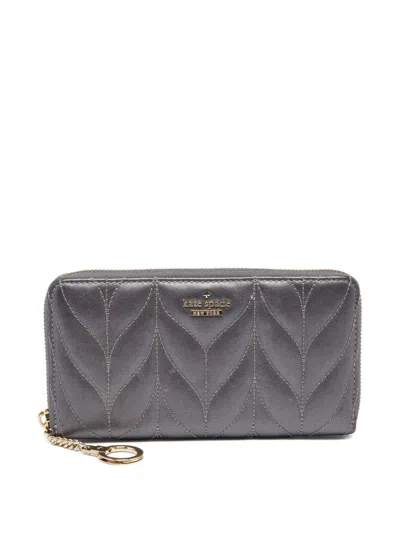 Pre-owned Kate Spade Leaf-quilted Zip-around Wallet In Grey