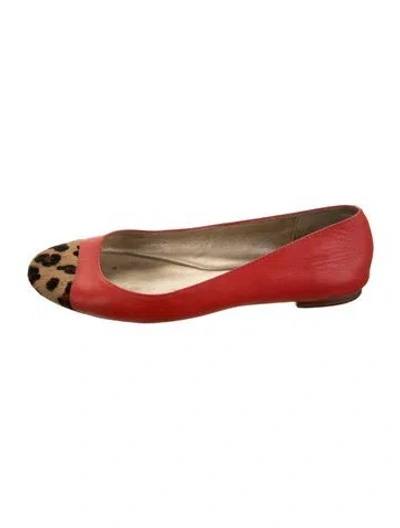 Pre-owned Kate Spade Leather Animal Print Ballet Flats In Red