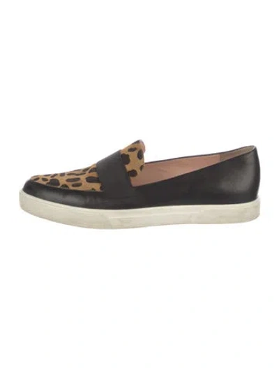 Pre-owned Kate Spade Leather Animal Print Loafers In Black