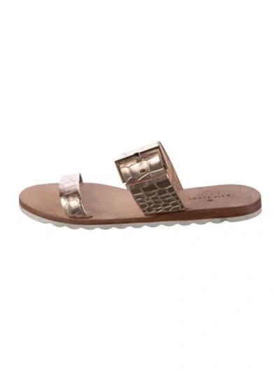 Pre-owned Kate Spade Leather Animal Print Slides In Gold/metallic