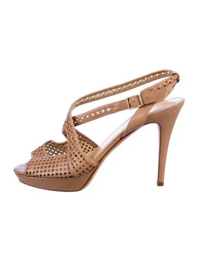 Pre-owned Kate Spade Leather Animal Print Slingback Pumps In Brown