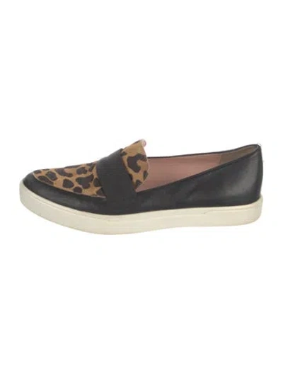 Pre-owned Kate Spade Leather Animal Print Sneakers In Black