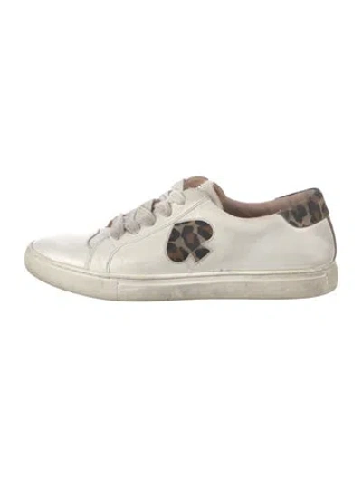 Pre-owned Kate Spade Leather Animal Print Sneakers In White