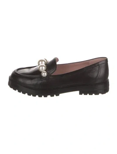 Pre-owned Kate Spade Leather Beaded Accents Loafers In Black