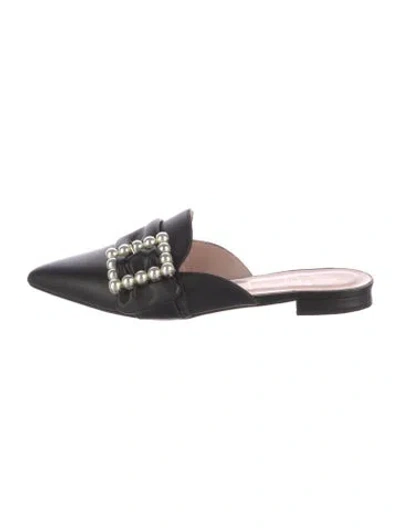 Pre-owned Kate Spade Leather Beaded Accents Mules In Black