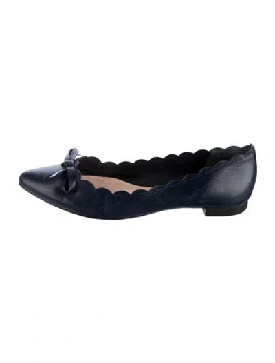 Pre-owned Kate Spade Leather Bow Accents Ballet Flats In Blue